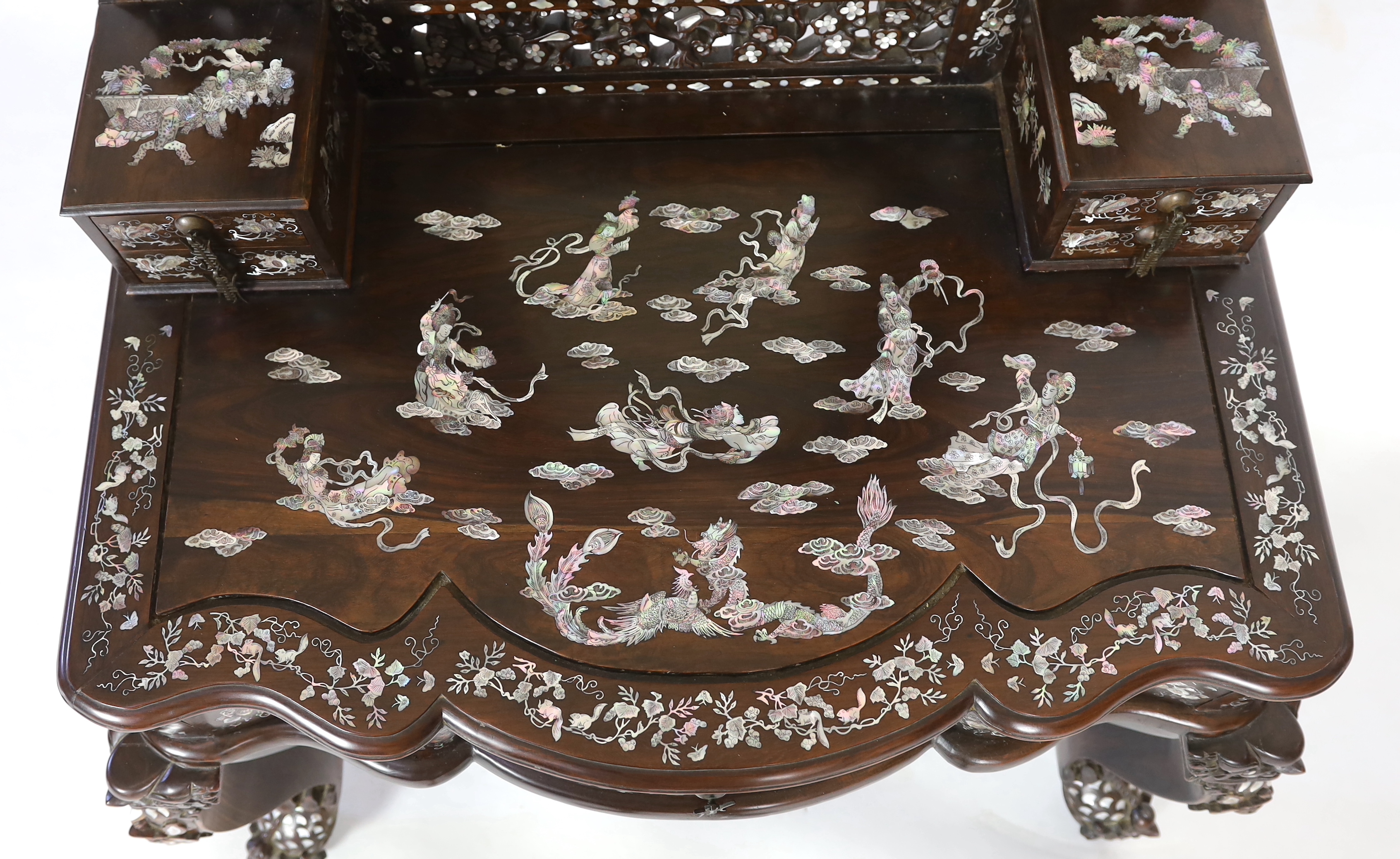 An impressive Chinese hongmu and mother of pearl inlaid dressing table, mid 20th century